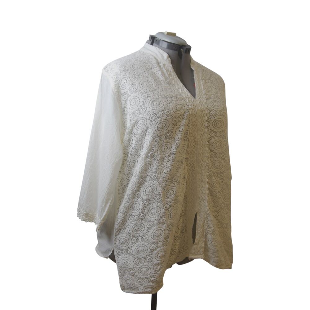 White Cotton Lace Tunic Blouse XXL Lined Boho India Inspired